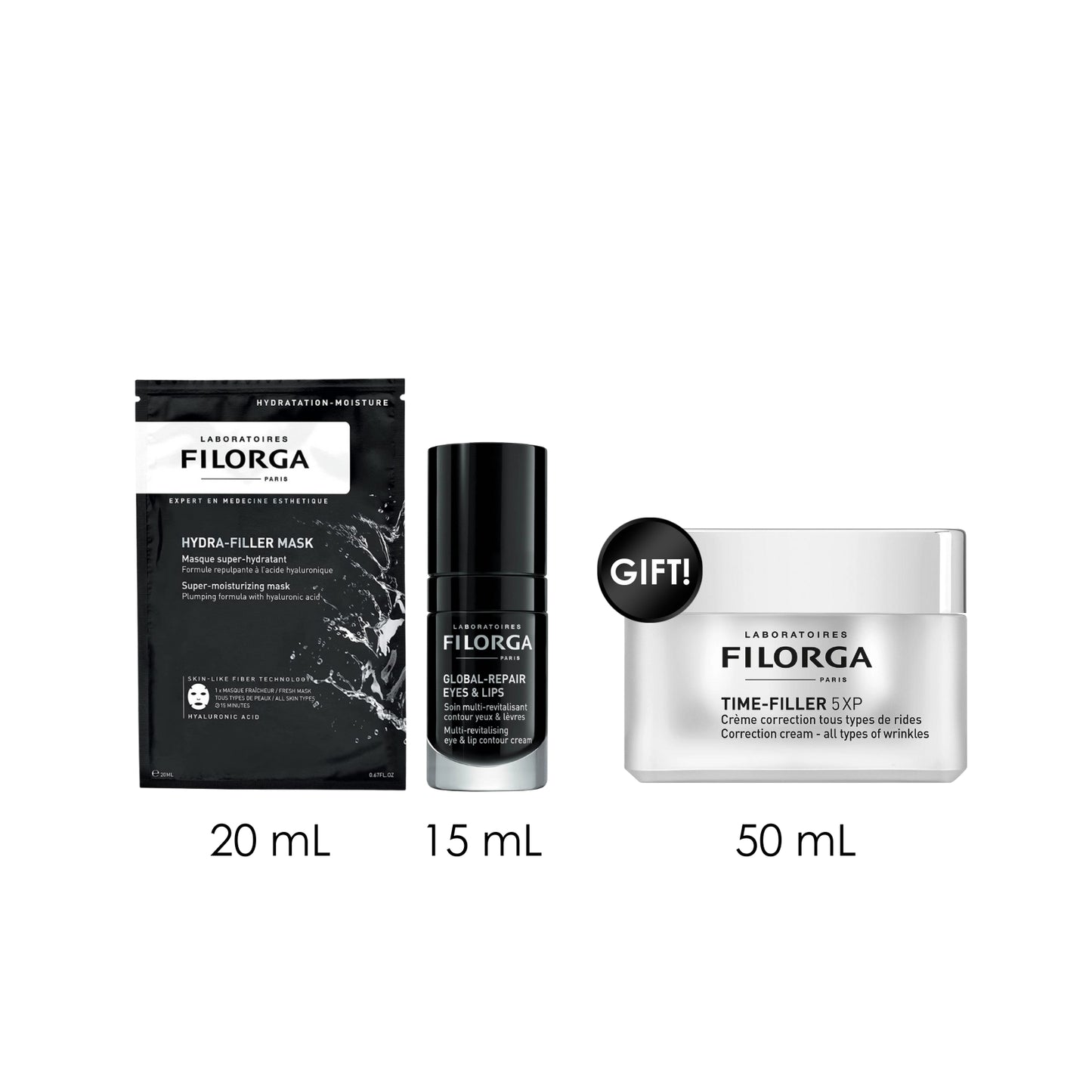 Hydra-Filler Mask + Global-Repair Eyes & Lips + Free Gift Time-Filler 5XP