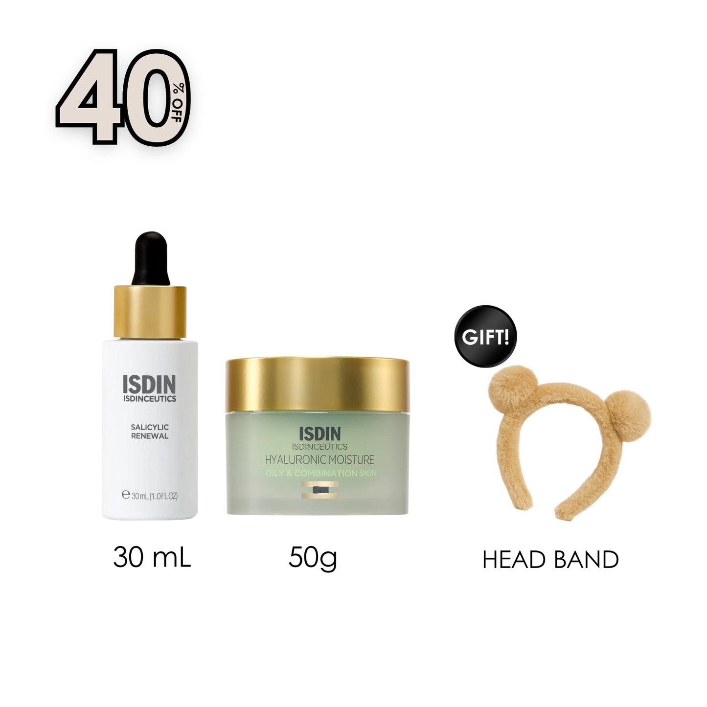 Isdinceutics Salicylic Renewal + Hyaluronic Moisture for Oily & Combination Skin + Free Gift Cozy Bear Headband