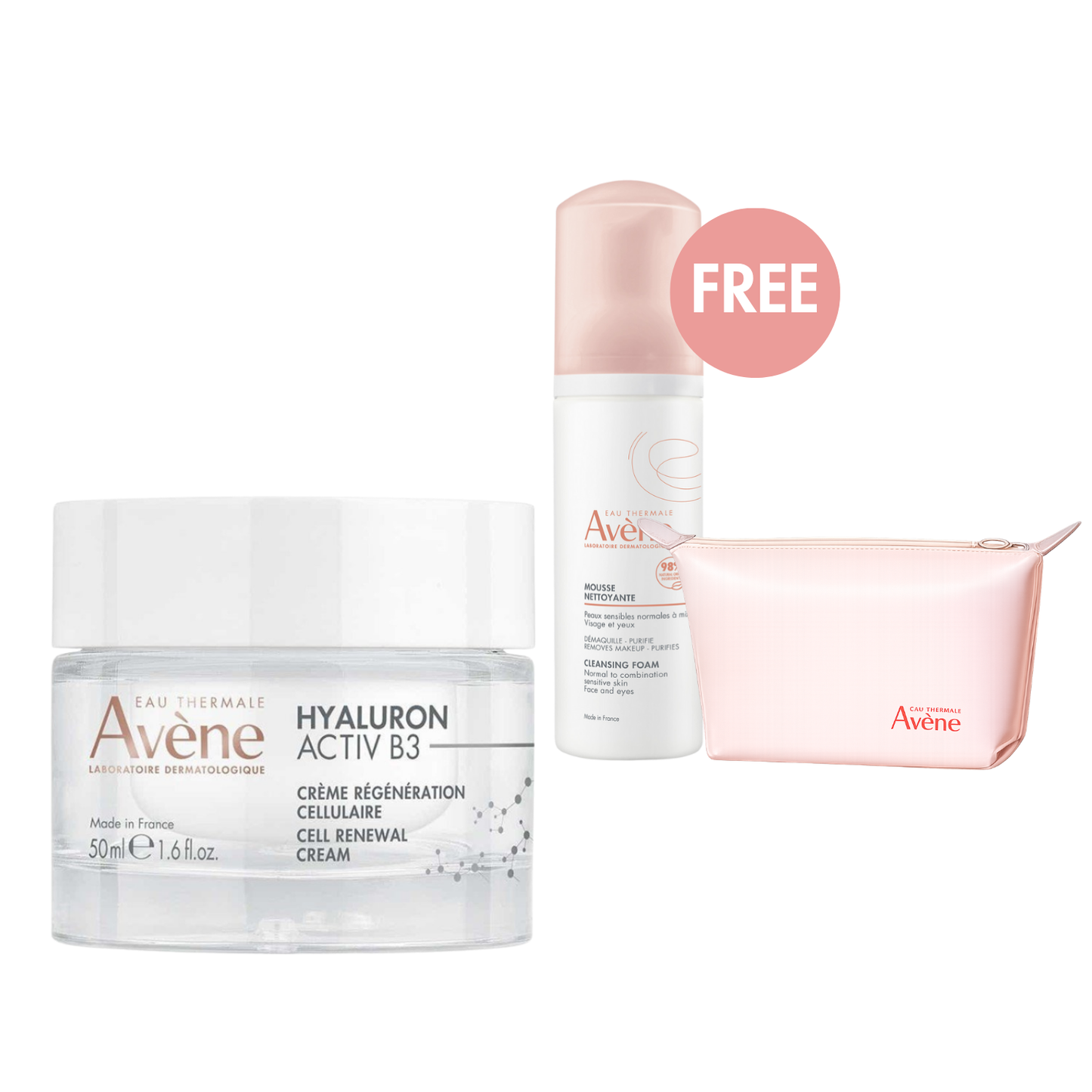 Avène Hyaluron Activ B3 Cream 50 ml Bundle + FREE Cleansing Foam & Toiletry Bag