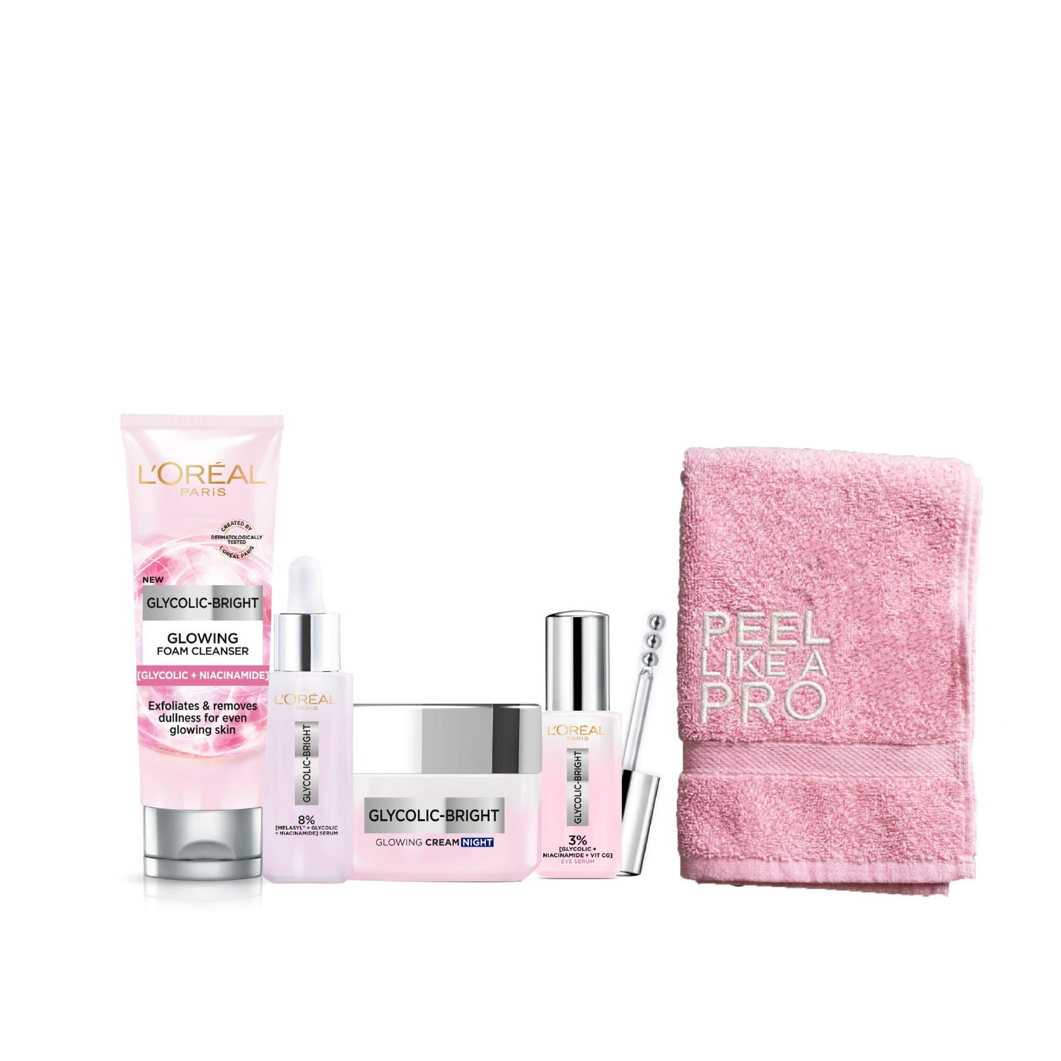 L’Oréal Paris Glycolic Bright Complete Glowing Routine Set + “Peel Like a Pro” Towel