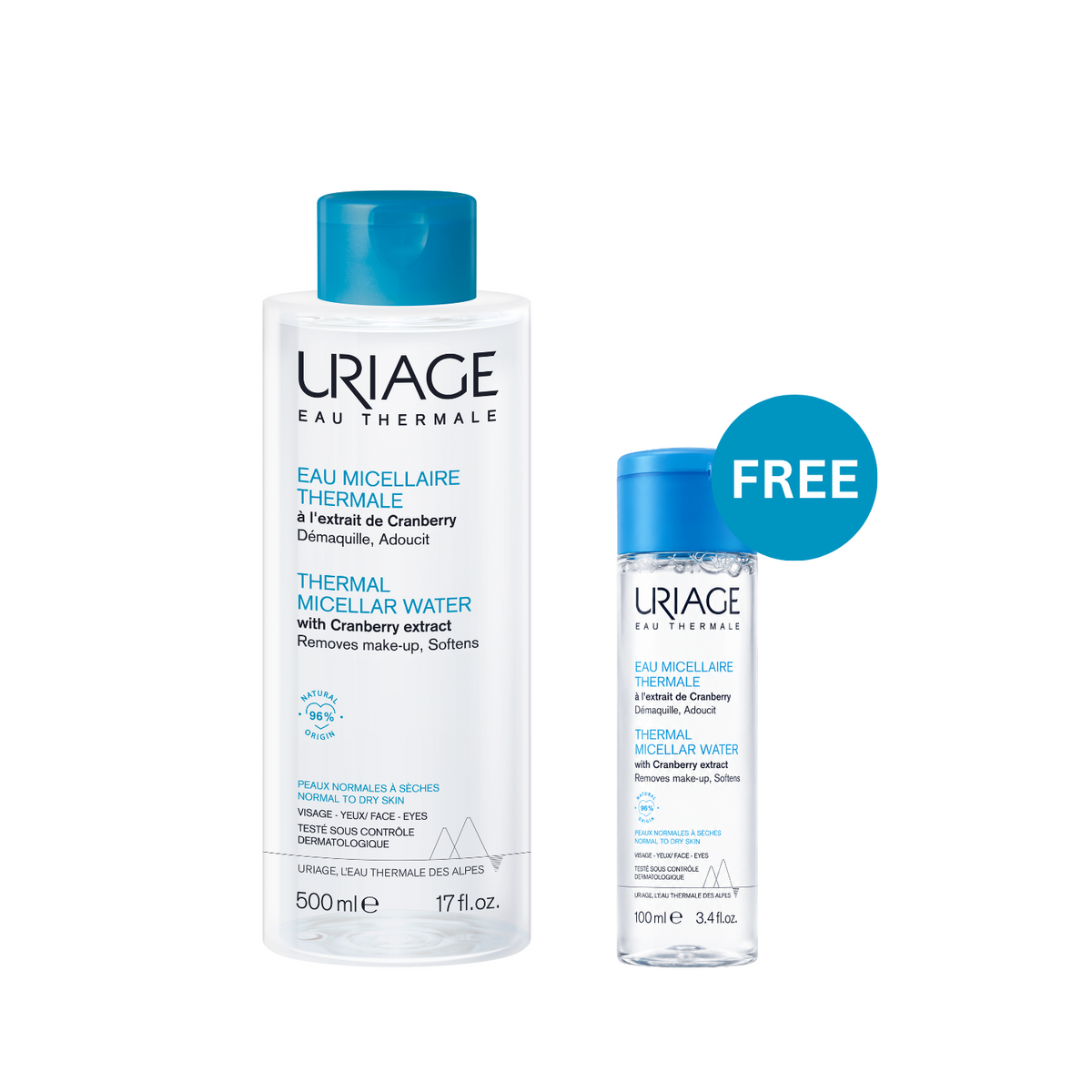 Buy Uriage Thermal Micellar Water - Normal To Dry Skin 500 ML & Get Free Gift - URIAGE THERMAL MICELLAR FOR NORMAL TO DRY SKIN 100 ML