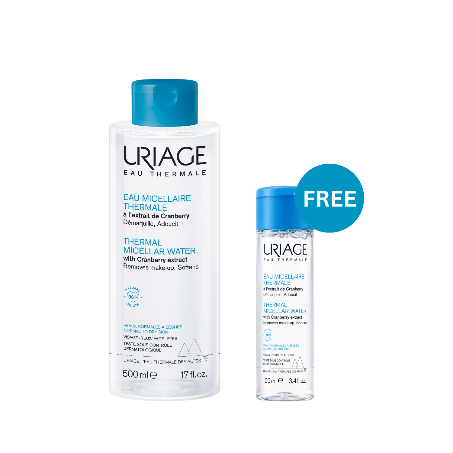 Buy Uriage Thermal Micellar Water - Normal To Dry Skin 500 ML & Get Free Gift - URIAGE THERMAL MICELLAR FOR NORMAL TO DRY SKIN 100 ML