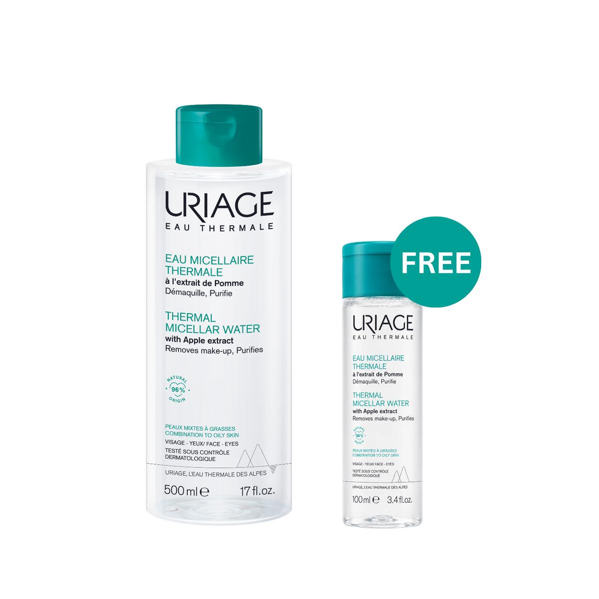 Buy Uriage Thermal Micellar Water Combination to Oily Skins 500 ML & Get Free Gift - URIAGE THERMAL MICELLAR FOR COMBINATION TO OILY SKIN 100 ML