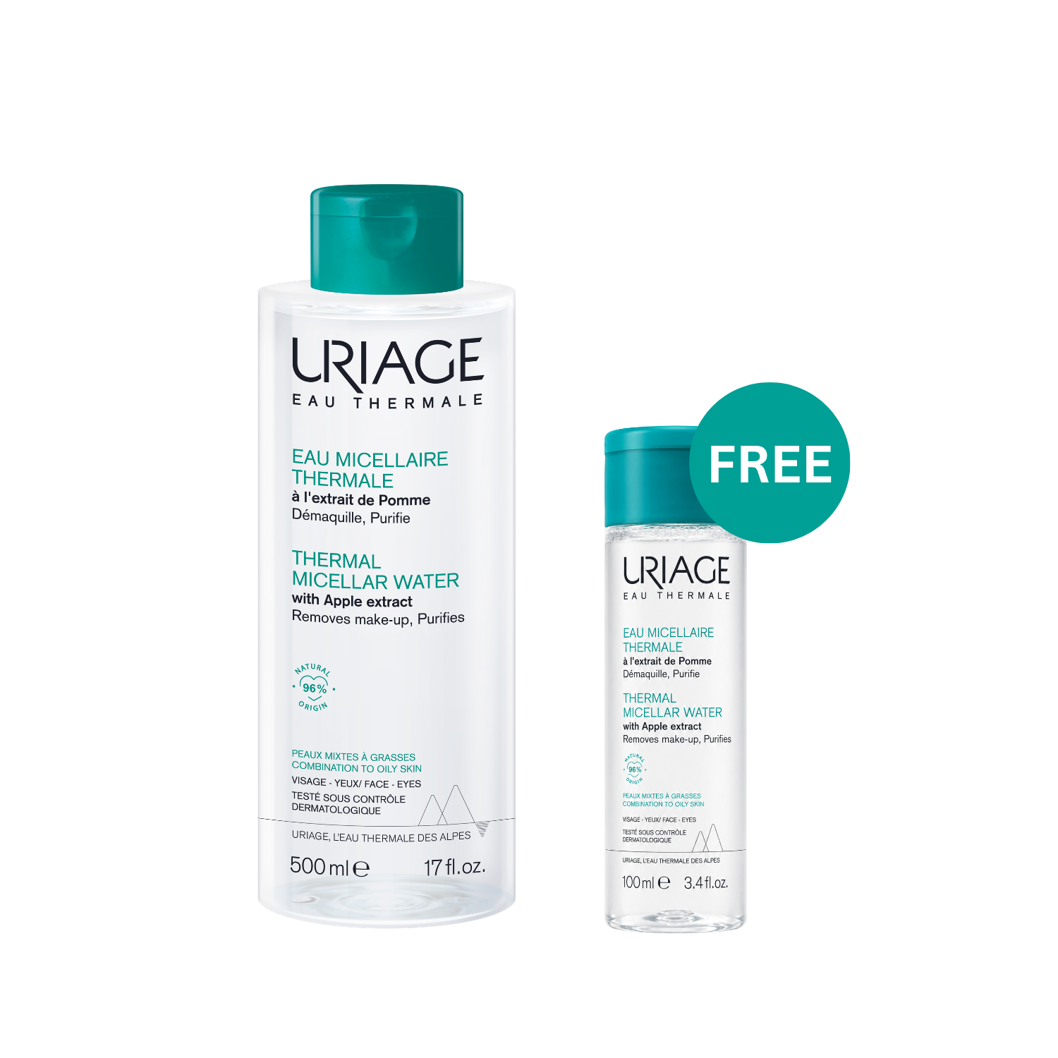 Buy Uriage Thermal Micellar Water Combination to Oily Skins 500 ML & Get Free Gift - URIAGE THERMAL MICELLAR FOR COMBINATION TO OILY SKIN 100 ML