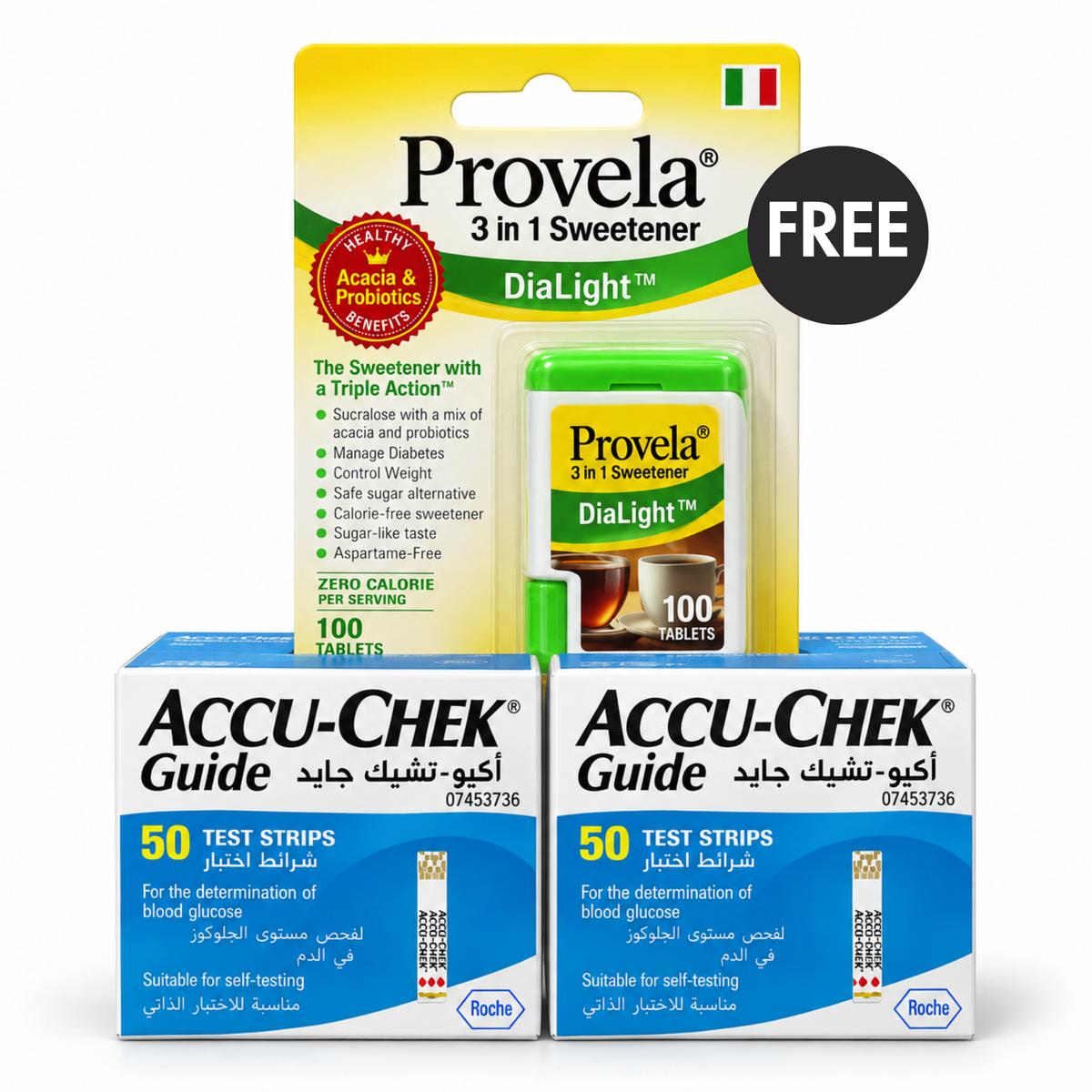 Accu-Chek Guide 2x50 Test Strips + FREE Provela Sweetener 100 Tablets