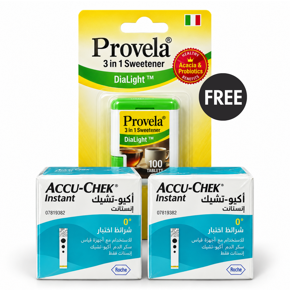 Accu-Chek Instant 2x50 Test Strips + FREE Provela Sweetener 100 Tablets