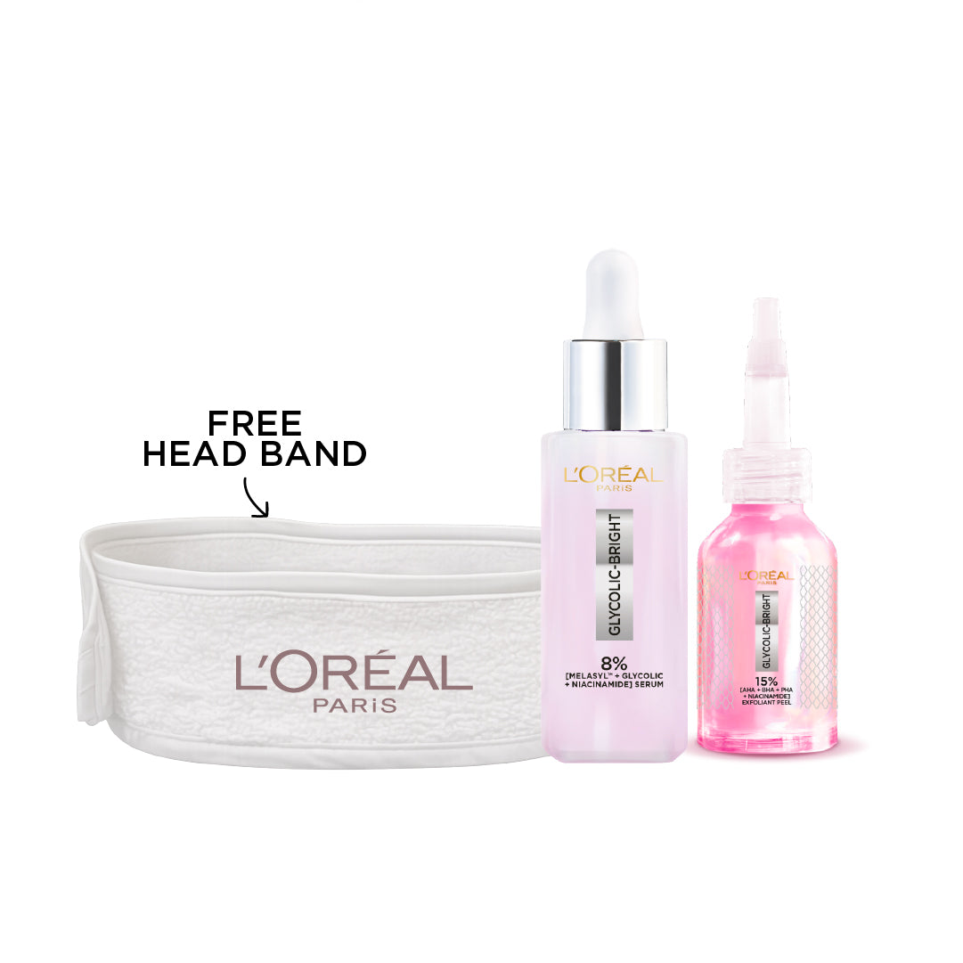 Glycolic Bright Anti-Dark Spot Exfoliant Peel 25 ML + Glycolic Bright Serum BA 30 ML + Gift - Glyco White Headband