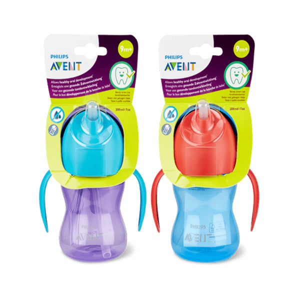 Bendy Straw Cup 200ml 9m+. Available in Purple-Blue and Blue-Red