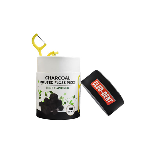 Charcoal Infused Floss Picks - Mint Flavored 80 Counts