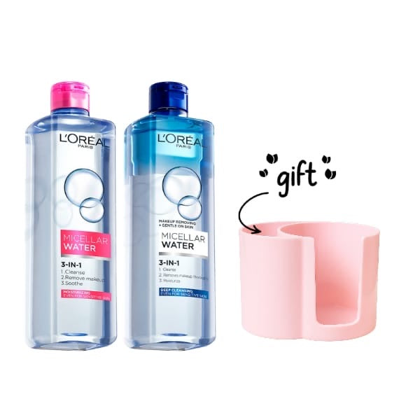 3 in-1 Refreshing Micellar Water, deep cleansing moisturize micellar for dry to normal skin 400 ML + 3-in-1 Deep Cleansing Micellar Water for long wear makeup remover 400 ML + Free Towel