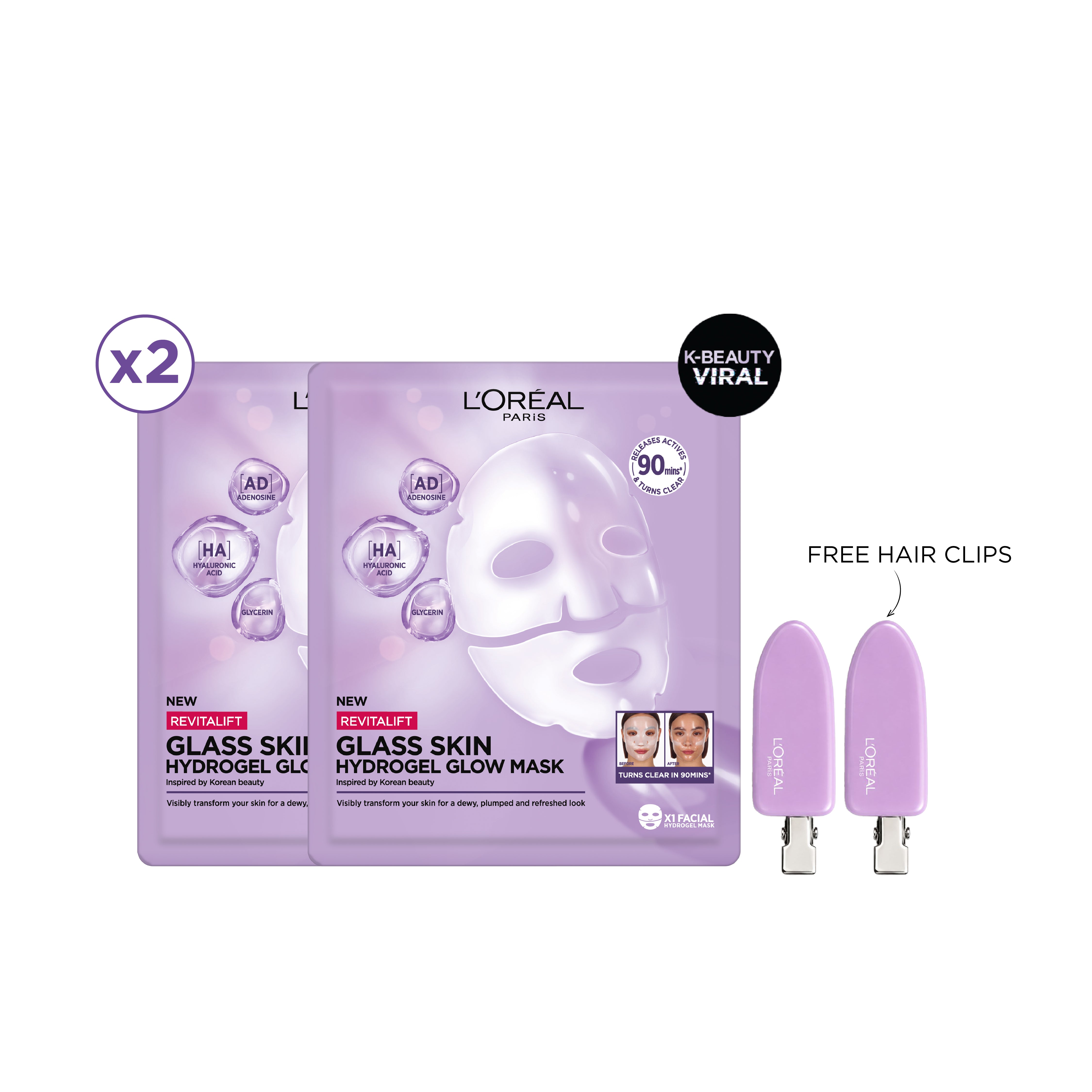 Buy 2 Revitalift Filler Hydrogel Glow Mask Single Pack & Get Free Gift - Glass Skin Purple Hair Pins
