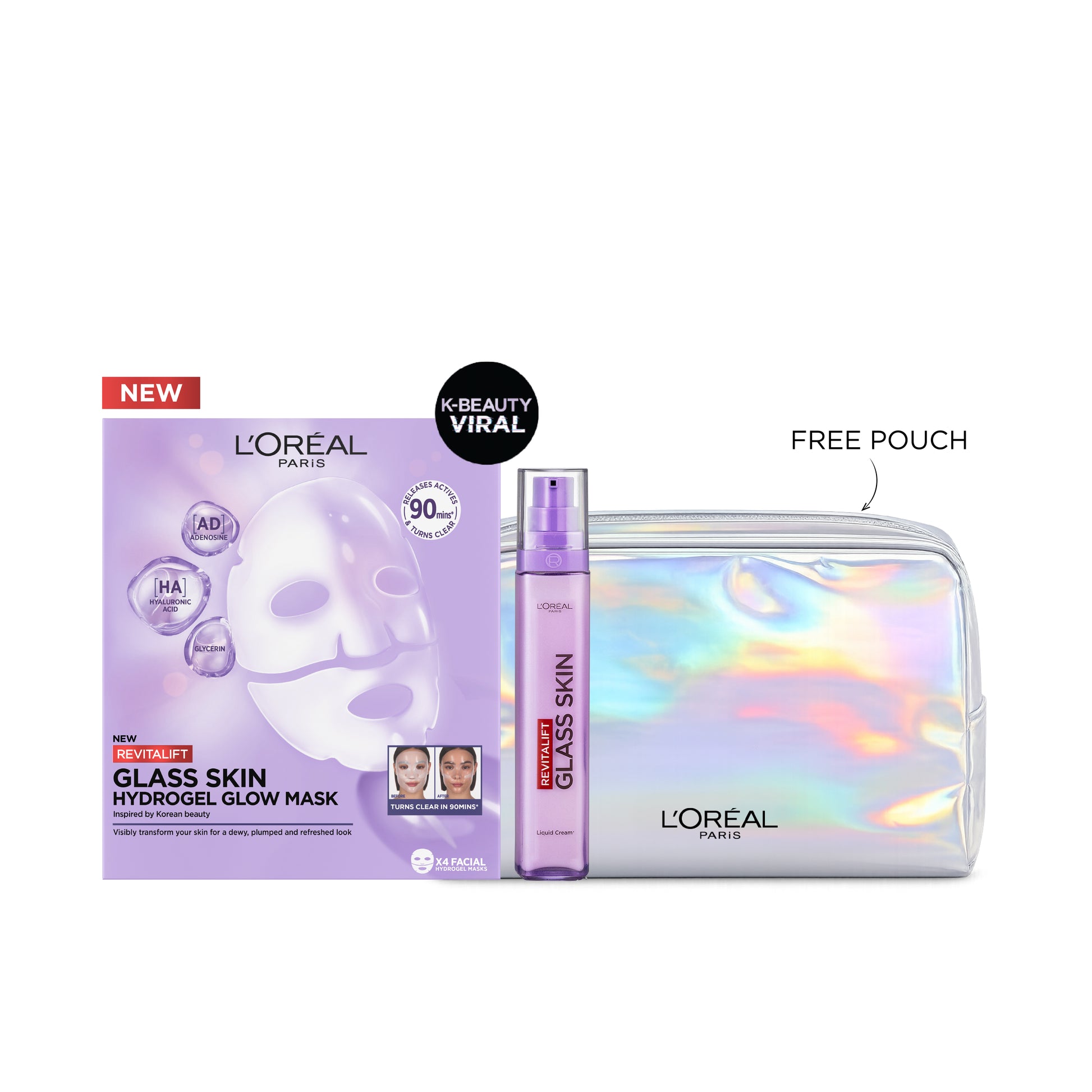 Revitalift Filler Glass Skin Liquid Cream 50 ML + Revitalift Filler Hydrogel Glow Mask Single Pack + Free Glass Skin Purple Pouch