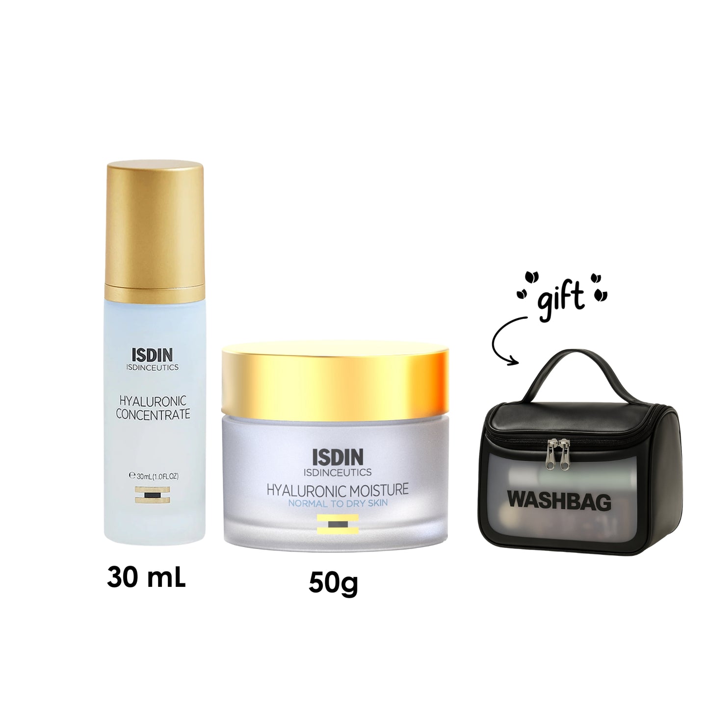Hyaluronic Concentrate 30 ML + Isdinceutics Hyaluronic Moisture Normal To Dry Skin + Free Wash Bag