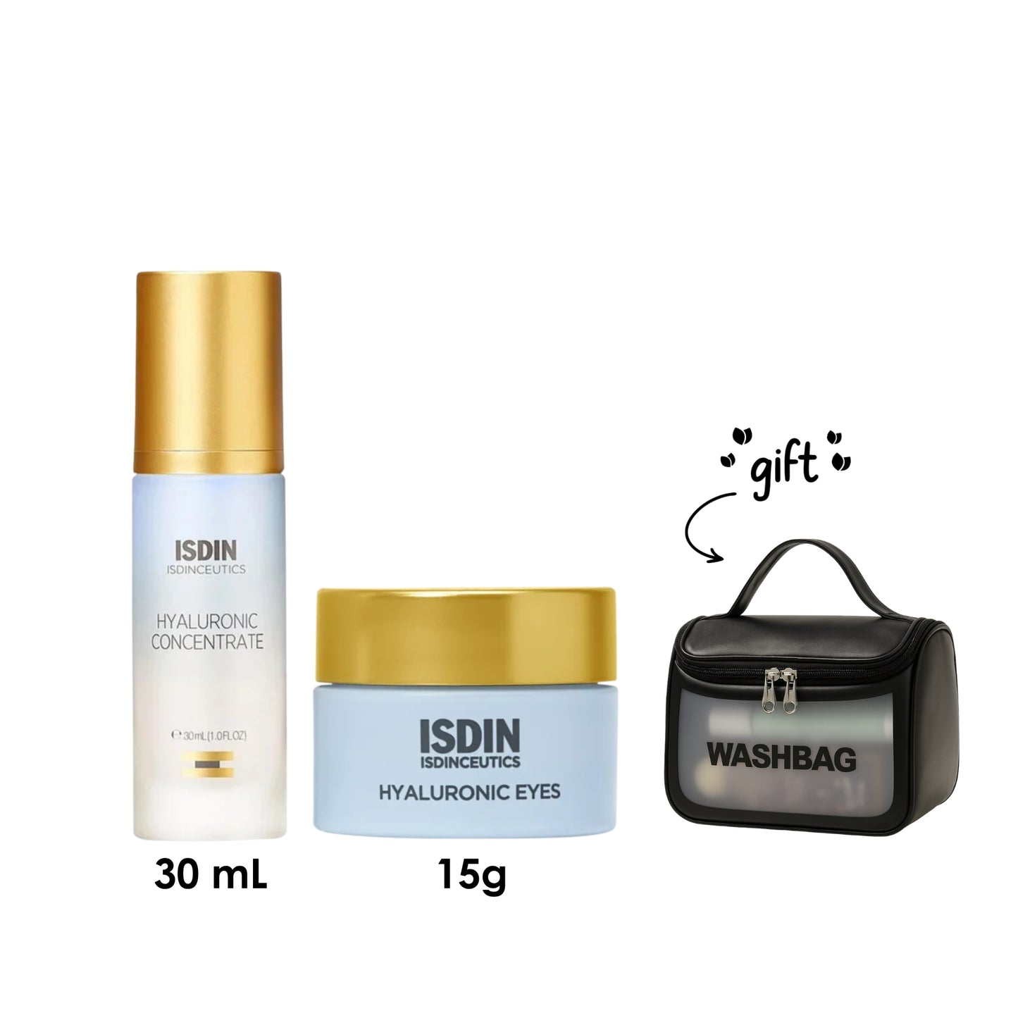 Hyaluronic Concentrate 30 ML + Isdinceutics Hyaluronic Eyes 15 G + Free Wash Bag