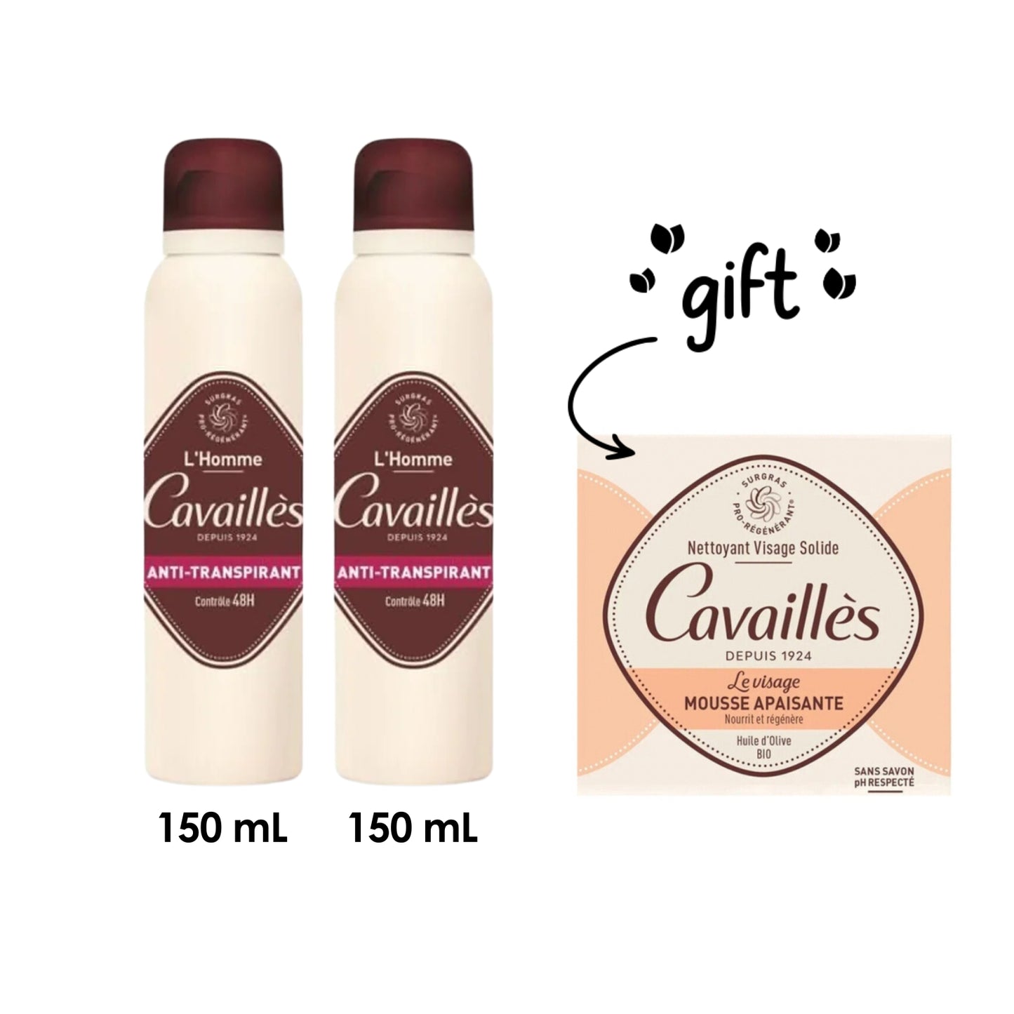 2 x L’Homme Deodorant 48h Freshness Spray + Free Solid Face Wash - Soothing Foam
