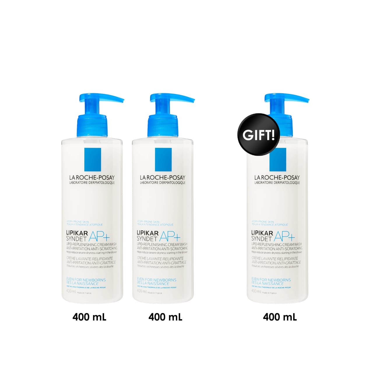 3 x Lipikar Syndet AP+ Lipid Replenishing Wash Cream