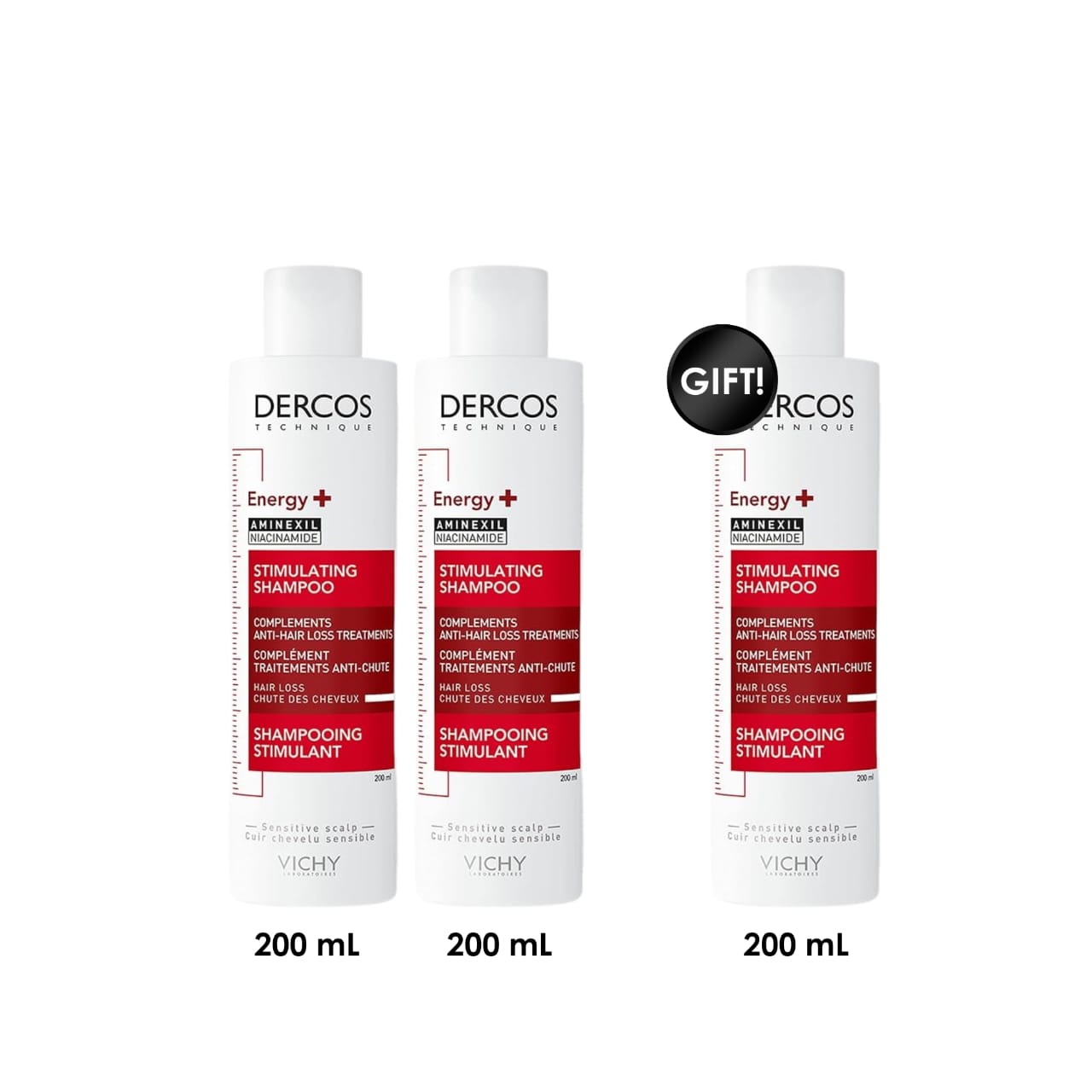 Dercos Energising Shampoo – Hair Loss Treatment Complement 3-Pack (2 + 1 Free)