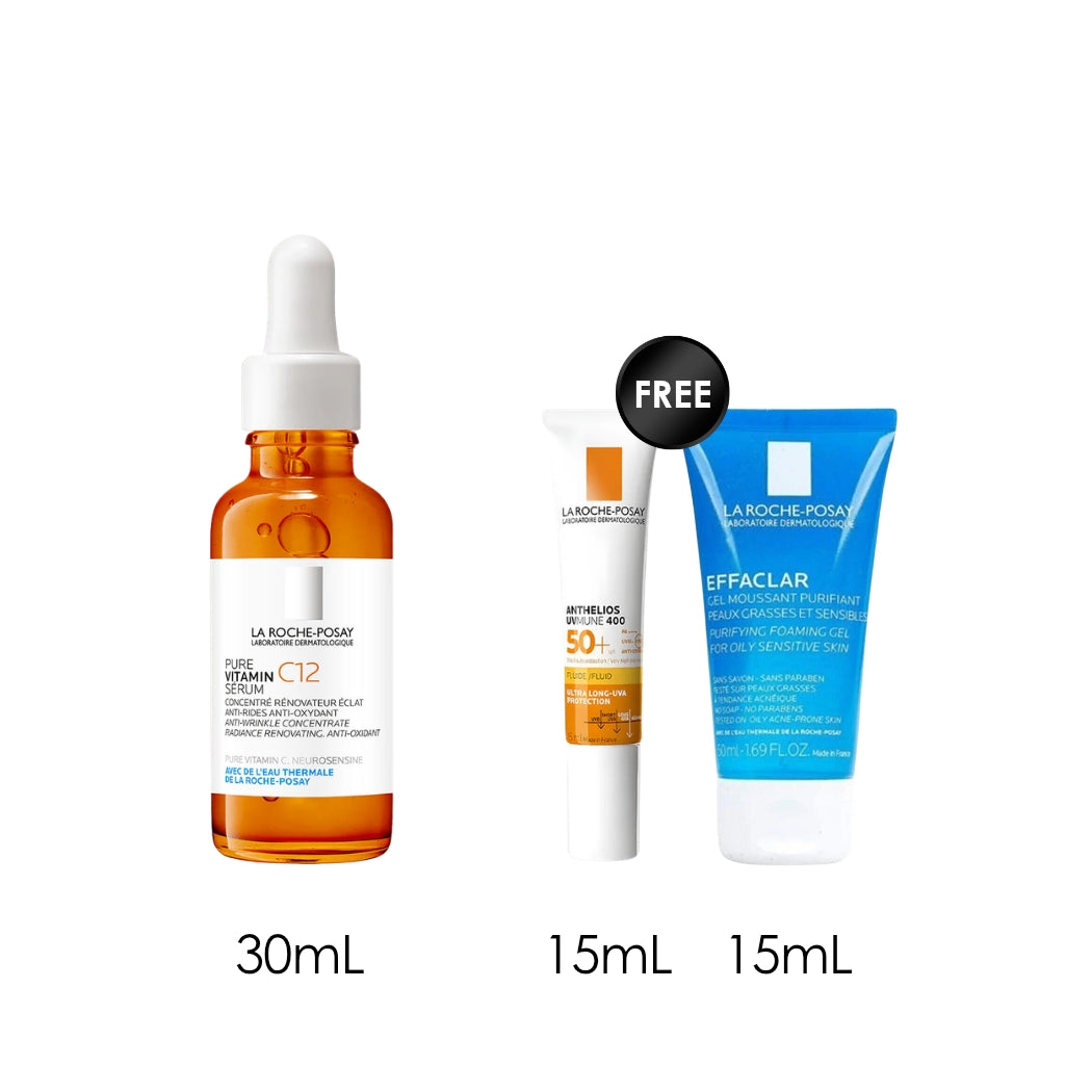 Vitamin C12 Serum + Free Mini Effaclar Gel 15 ML + Free Anthelios UVMUNE 400 SPF50 15ML