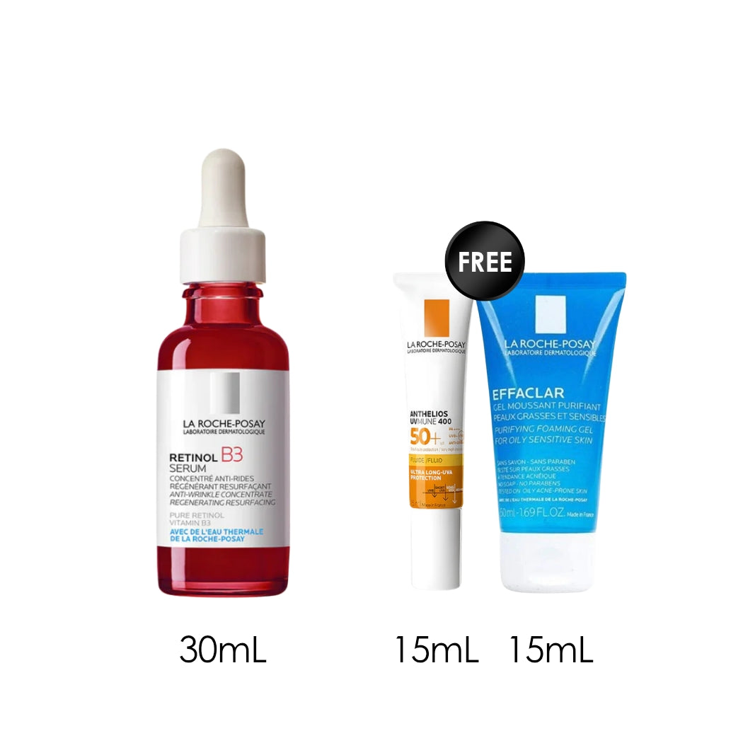 Retinol B3 Serum + Mini Effaclar Gel 15 ML + Free  Anthelios UVMUNE 400 SPF50 15ML