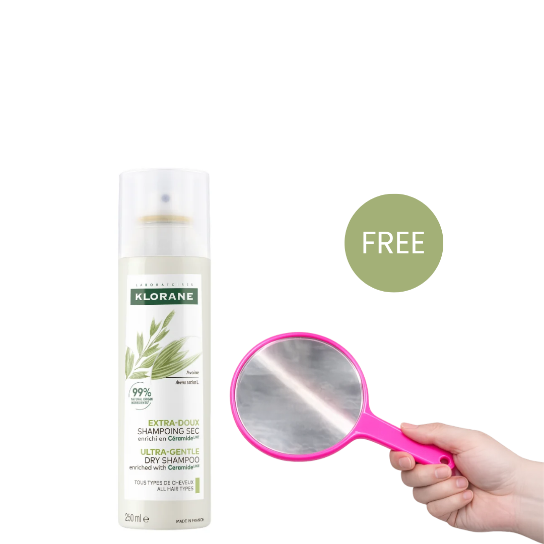 Buy Klorane Dry Shampoo with Oat Milk - Natural Tint 150 ML & Get Free Gift - Pink Handheld Mirror