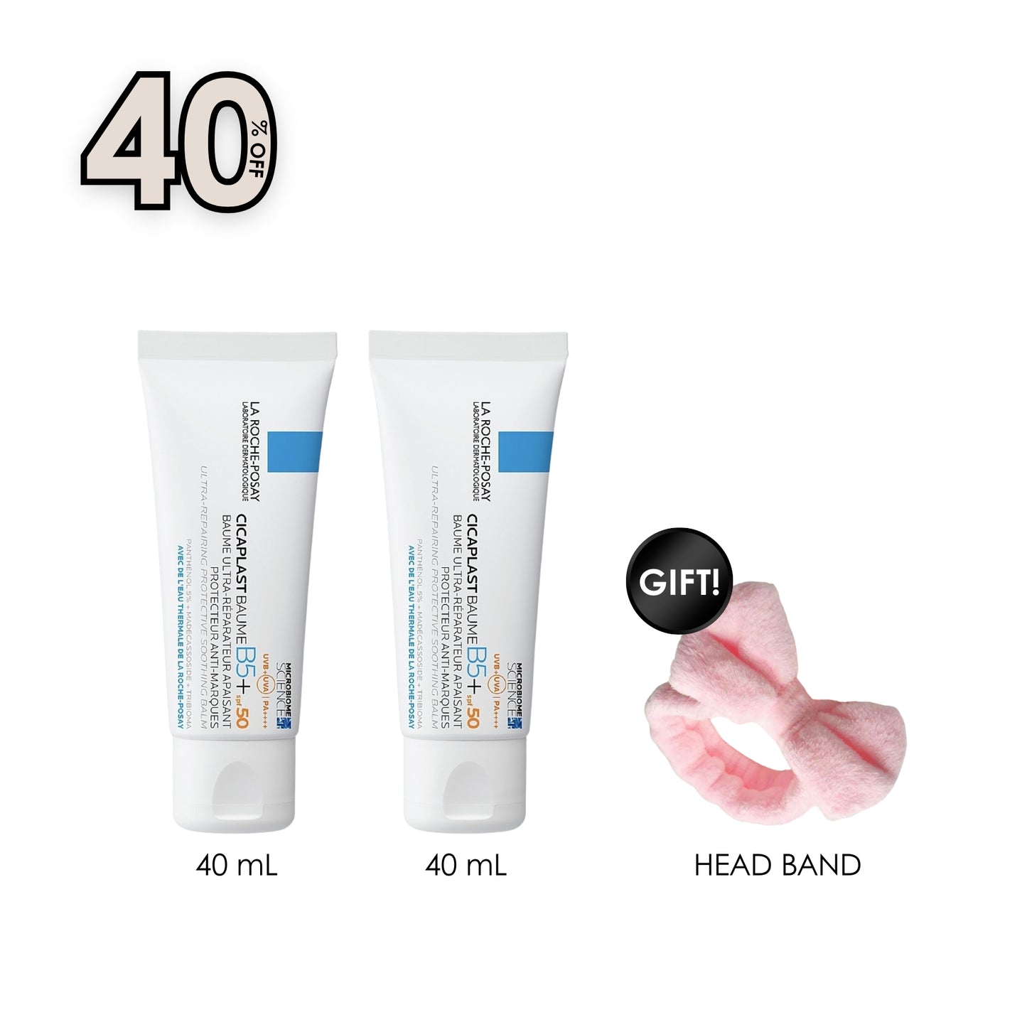 2 x Cicaplaste Baume B5 SPF50+ 40mL + Free Pink Headband