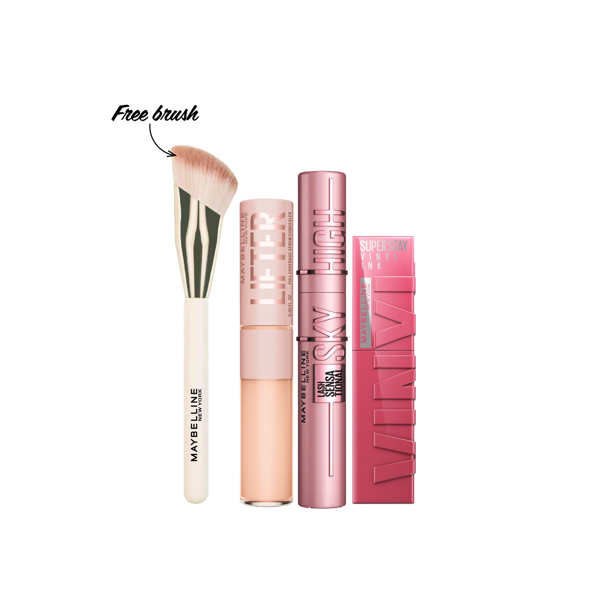 Buy Maybelline NY Lifter Concealer + Lash Sensational Sky High + Super Stay Vinyl Ink Longwear Liquid Lip Color and Get Gift - Maybelline Concealer Brush