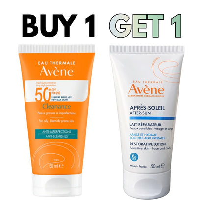 Avène Cleanance SPF 50+ Anti-Blemish Sunscreen 50mL + FREE After-Sun Repair Lotion | Buy 1 Get 1