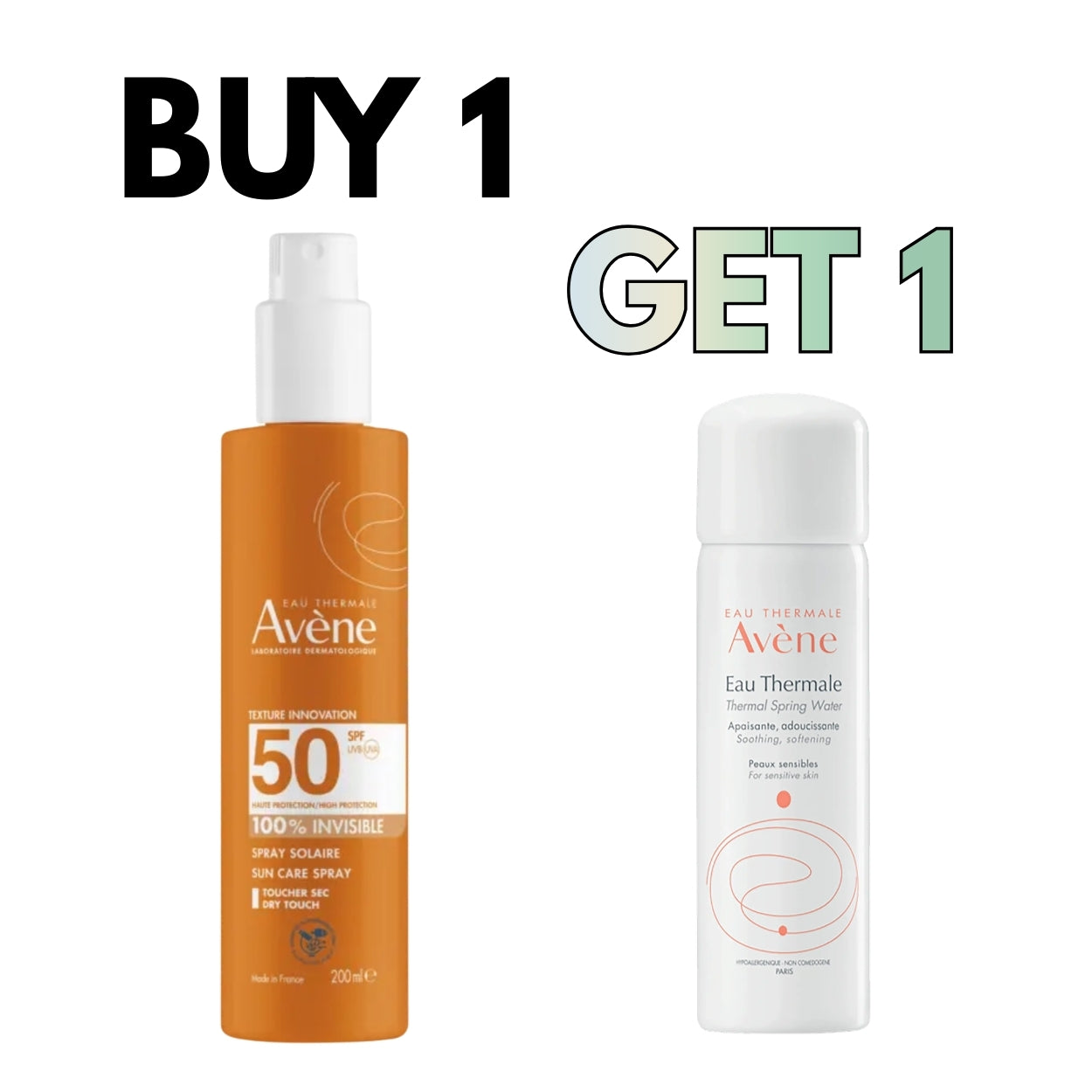 SPF 50+ Invisible Sun Spray 200mL + FREE Avène Thermal Spring Water | Buy 1 Get 1
