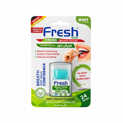 Packaging of Fresh mouth strips with mint flavor on a white background