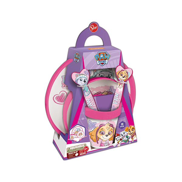 Non-Slip 5 Pcs (Plate+Bowl+Tumbler 250ML+Cultery) Paw Patrol Girl