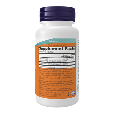 Zinc Glycinate with 250 mg Pumpkin Seed Oil, Supports Prostate Health*, 120 Softgels