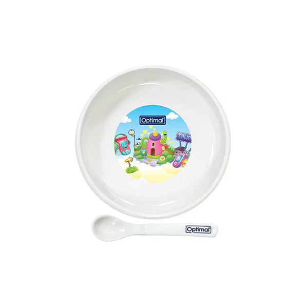 Non-Slip Feeding Dish with Soft Tip Spoon - White 4M+