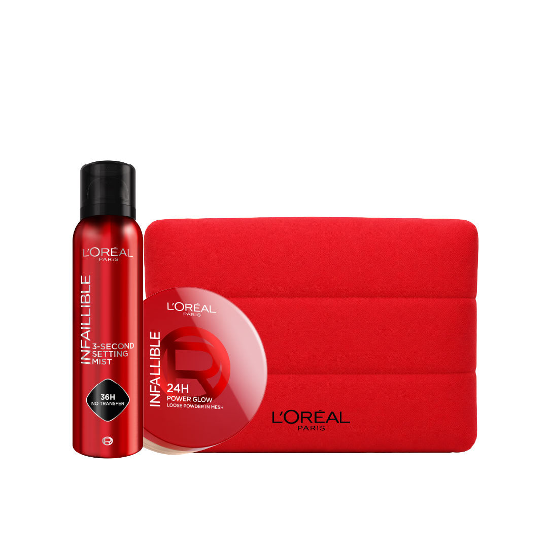 Infaillible 24H Glow Loose Powder Set Duo + Infallible 3 Seconds Makeup Setting Mist 75ML + Red Infaillible Pouch Free