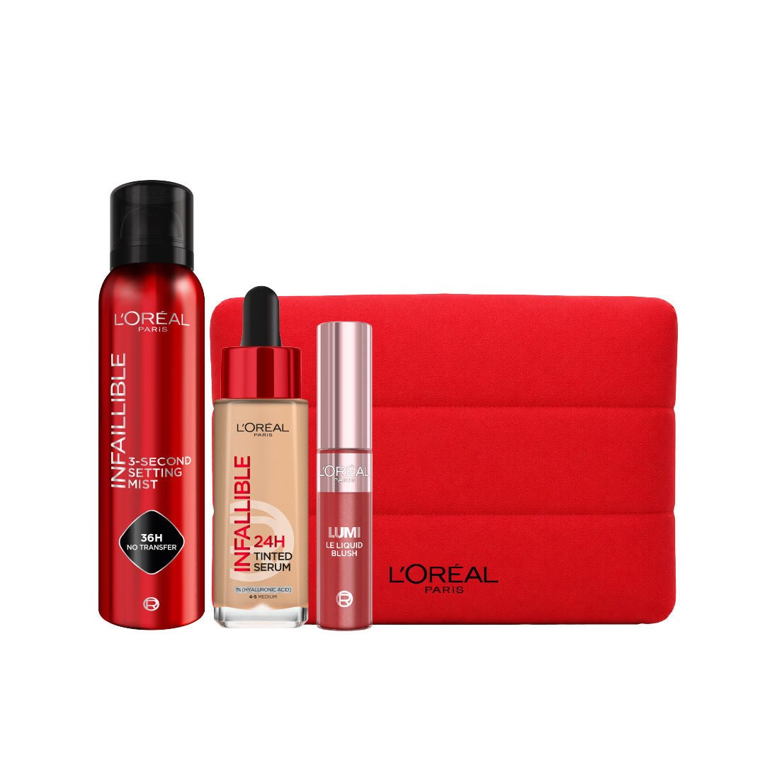 LUMI Blush Liquide + Infaillible 24H Glow Loose Powder Set Duo + Infallible 3 Seconds Makeup Setting Mist 75ML + Red Infaillible Pouch Free