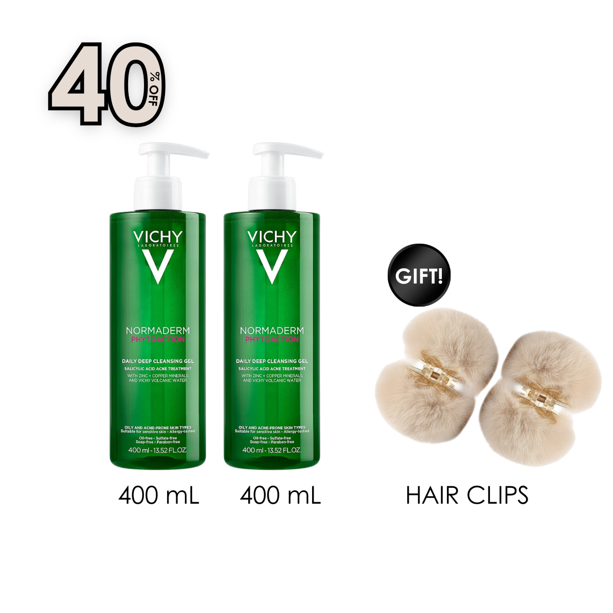 Normaderm Phytosolution Face Cleanser Gel for Oily/Acne Skin with Salicylic Acid x2 + Free Gift Hair Clips