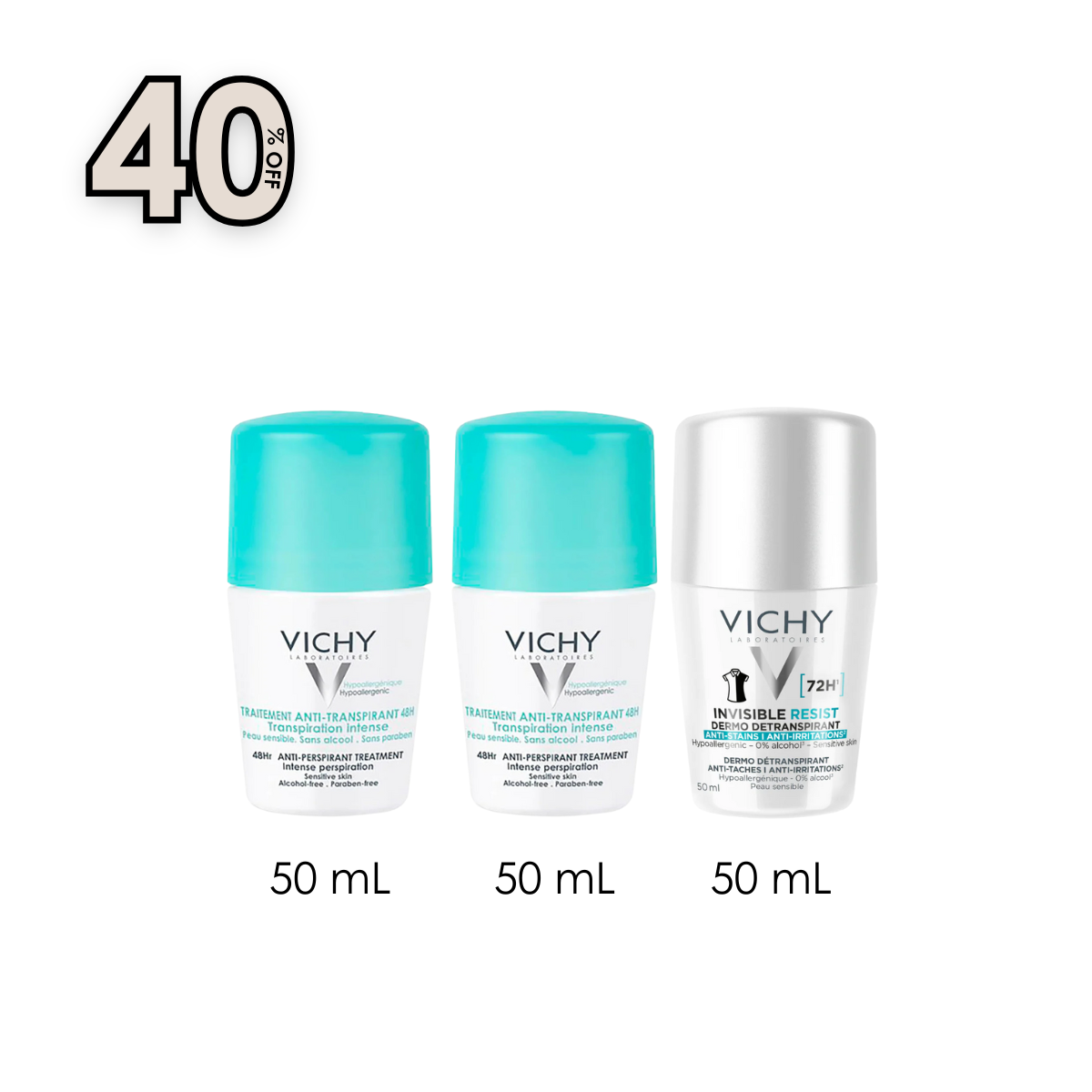48-Hour Intensive Anti-Perspirant Treatment Roll-On x2 + Invisible Resist Anti-Stain Anti-Perspirant 72HR 50 ML