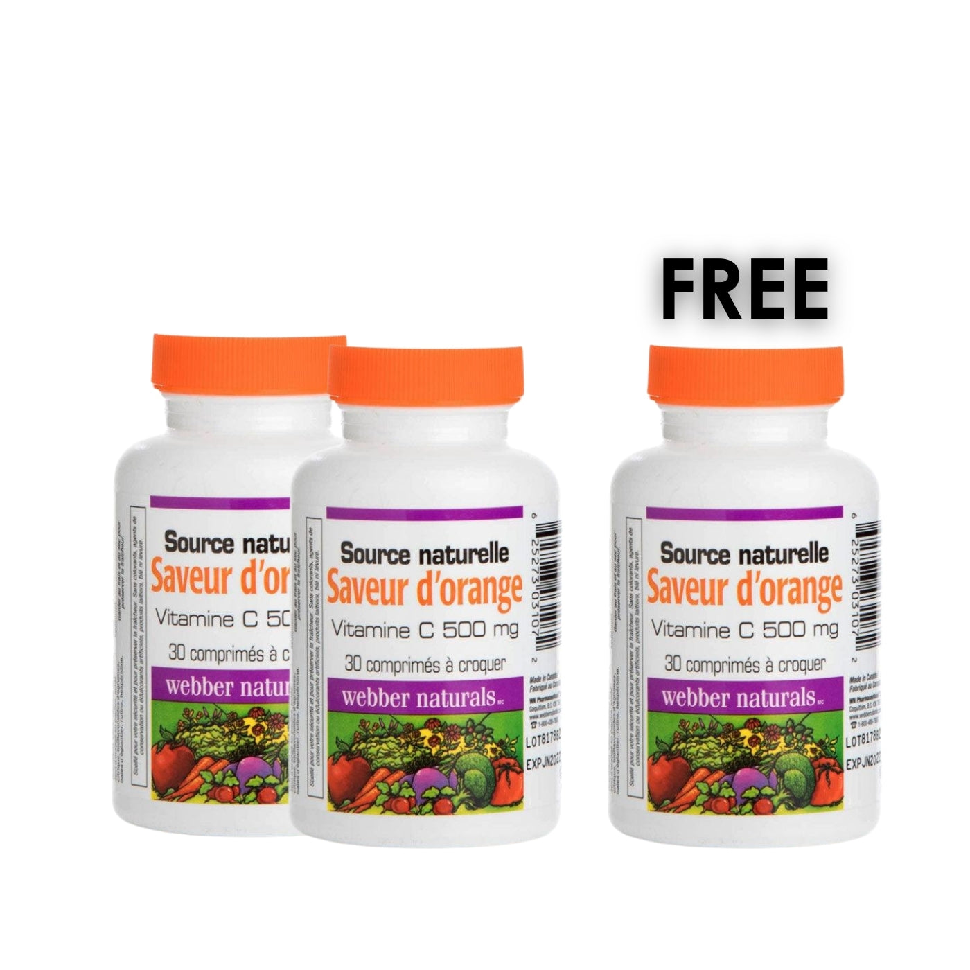 3x Webber Vitamin C 500mg (3x30 chewable tablets)
