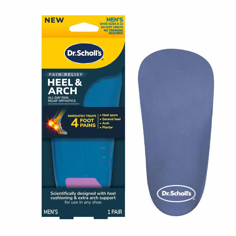 Pain Relief Heel & Arch 1 Pair Men Shoe Sizes 8-12 3/4 Length