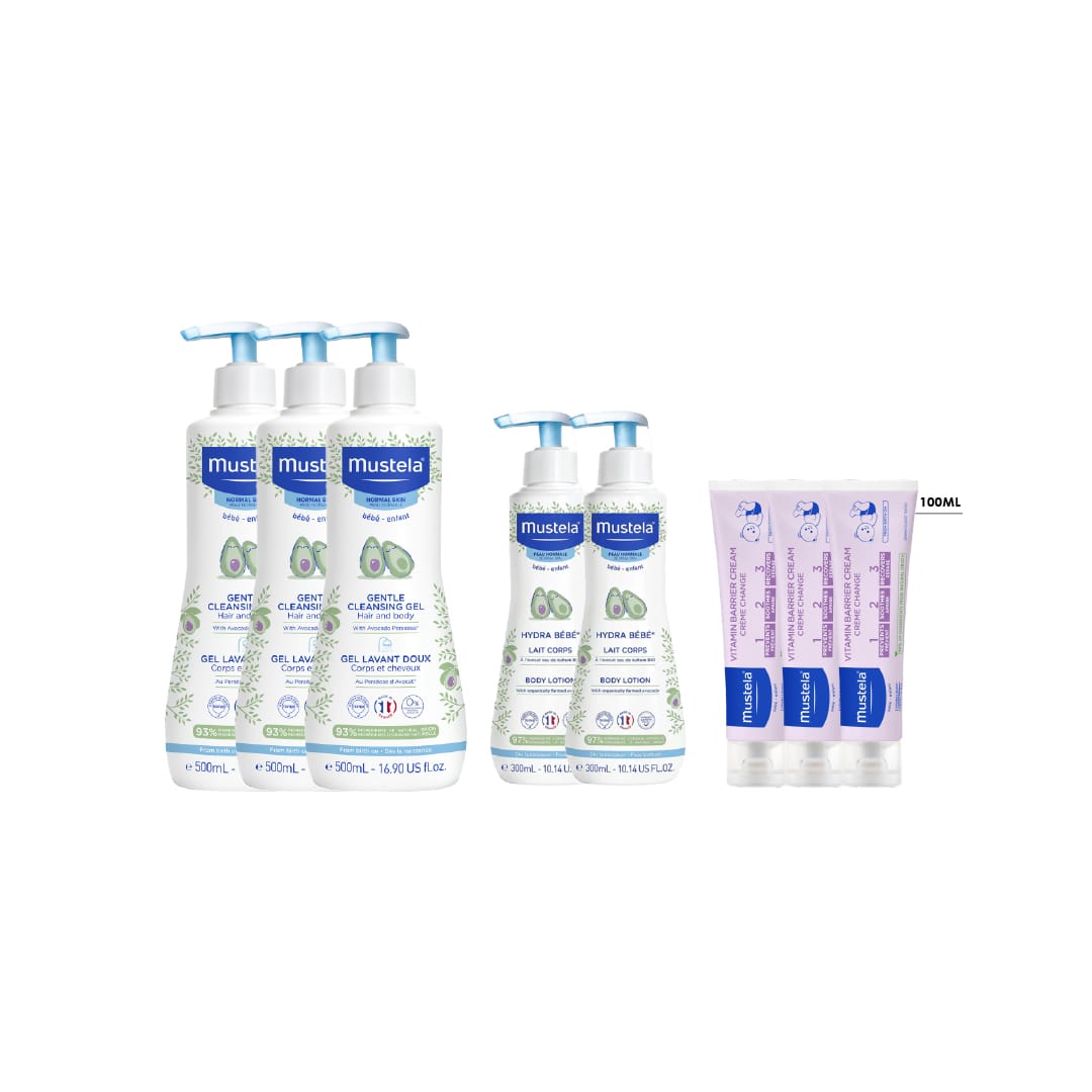 3x Gentle Cleansing Gel 500 ML + 2x Hydra Bebe Body Lotion 300ML + 3x Vitamin Barrier Cream 100 ML + Free Gifts