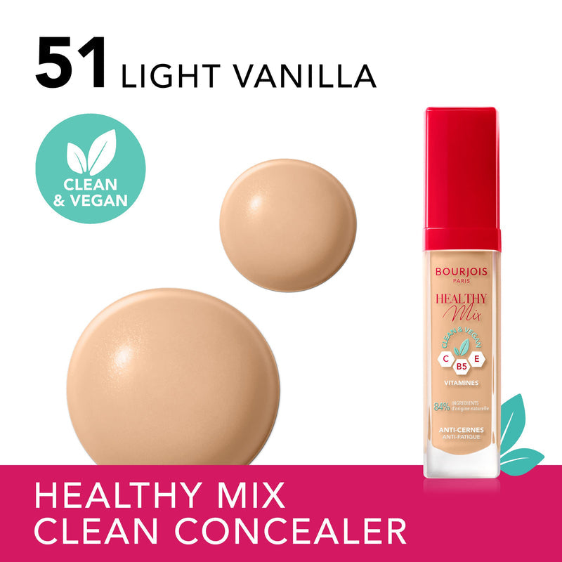 Bourjois Healthy Mix Clean Concealer 51 Light Vanilla tube and shade swatches