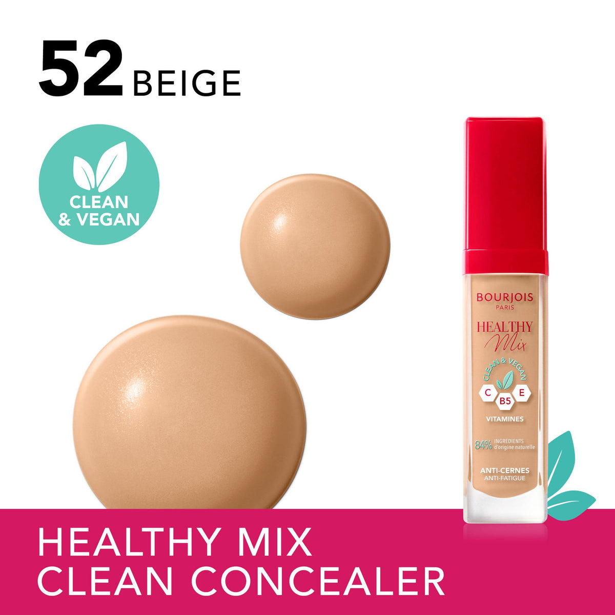 Bourjois Healthy Mix Clean Concealer 52 Beige tube and swatches