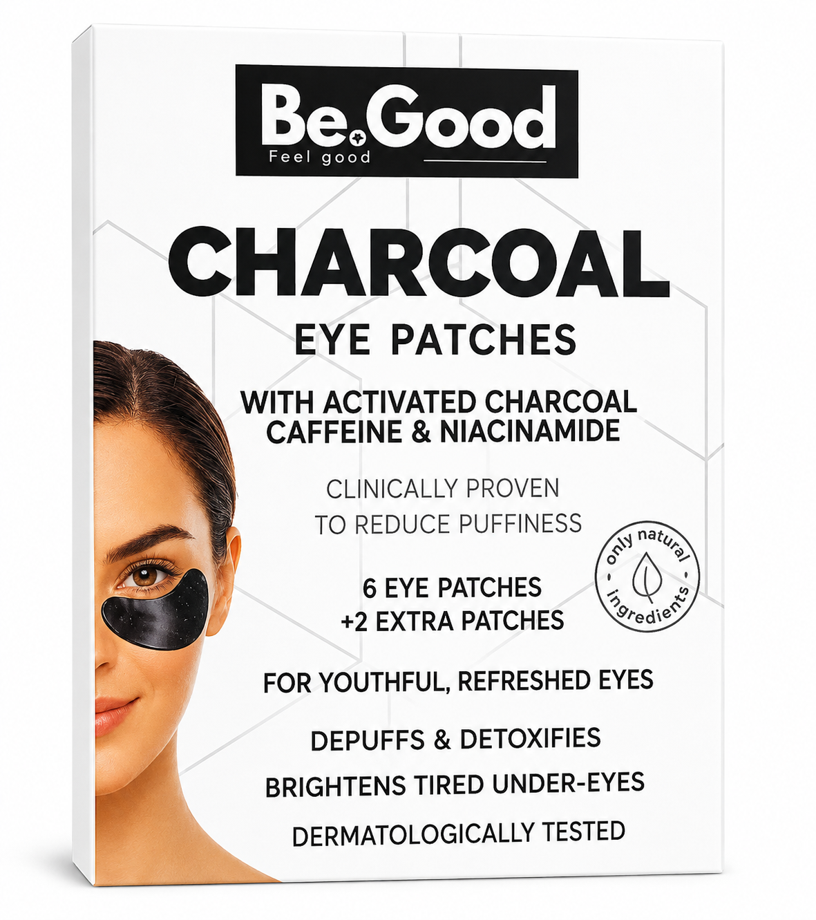Be.Good Charcoal Eye Patches with Activated Charcoal, Caffeine & Niacinamide – 6 + 2 Extra Patches