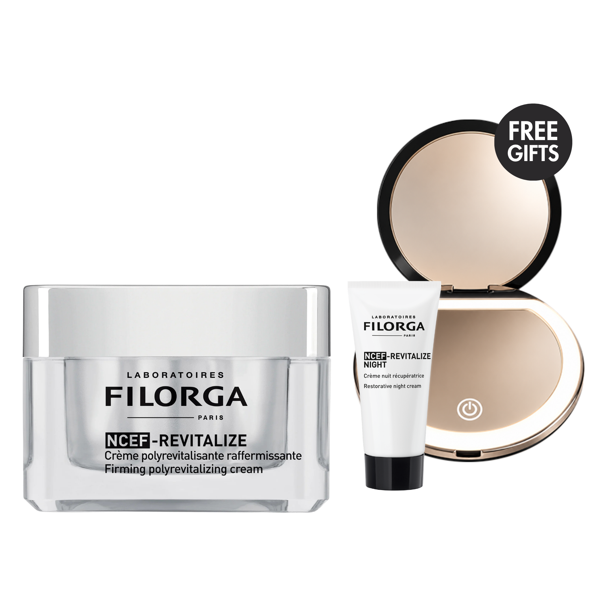 Filorga NCEF-Revitalize Cream 50mL bundle with NCEF-Revitalize Night 15mL and LED mirror