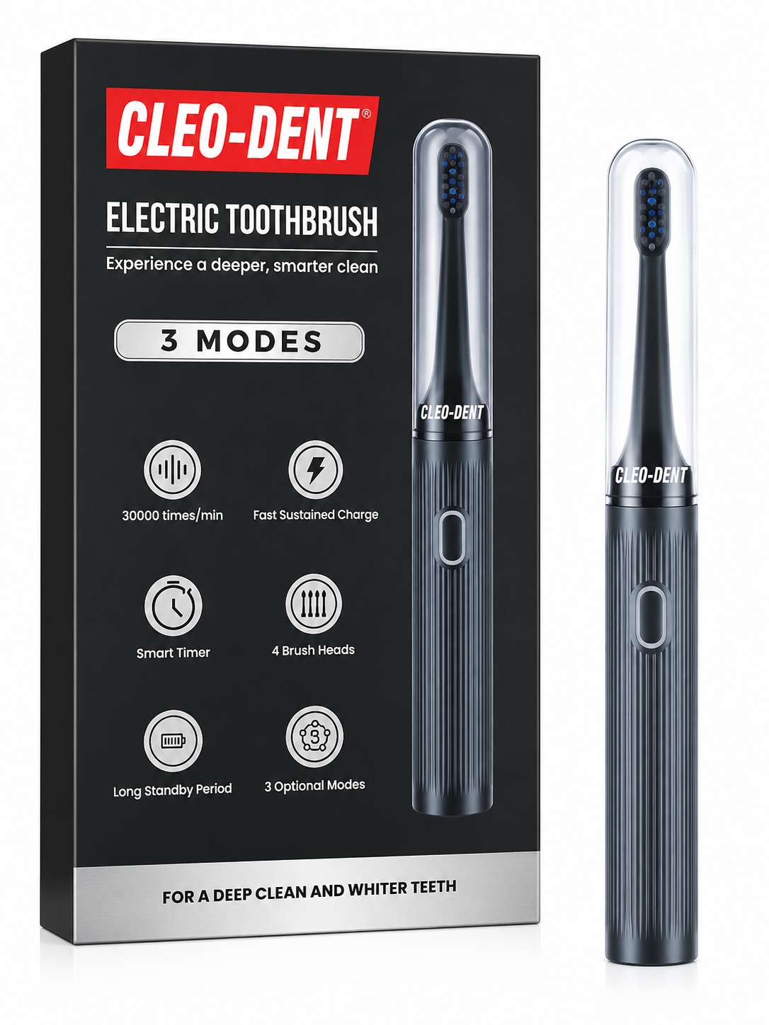 Cleo-Dent Electric Toothbrush – 3 Modes, 30,000 Vibrations/Min