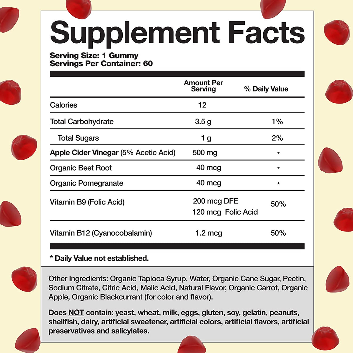 Goli Apple Cider Vinegar Gummies Supplement Facts