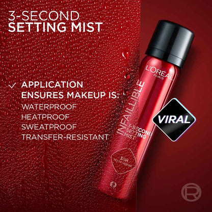 L’Oréal Infallible 3-Second Setting Mist transfer, water, sweat and heat resistance