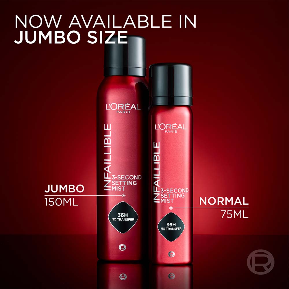 L’Oréal Infallible 150 mL Jumbo compared with 75 mL setting mist