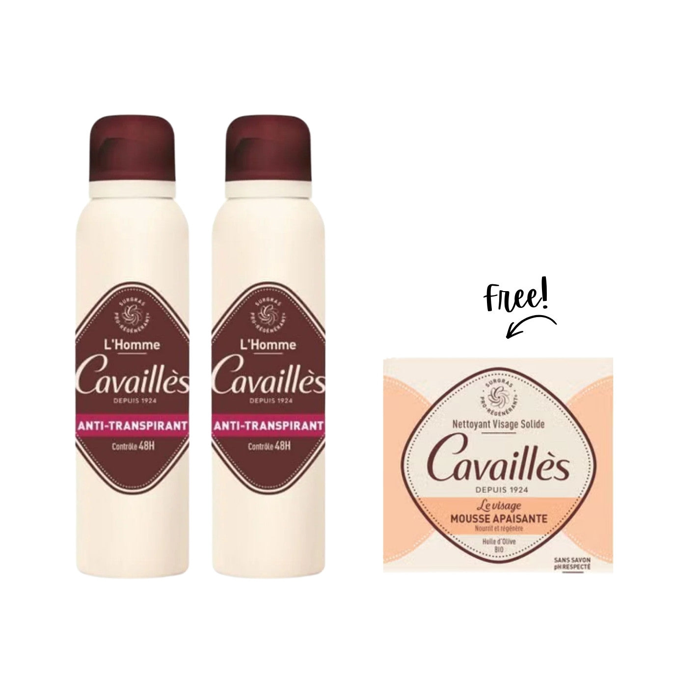 Buy 2 L’Homme Deodorant 48h Freshness Spray & Get Free Solid Face Wash - Soothing Foam
