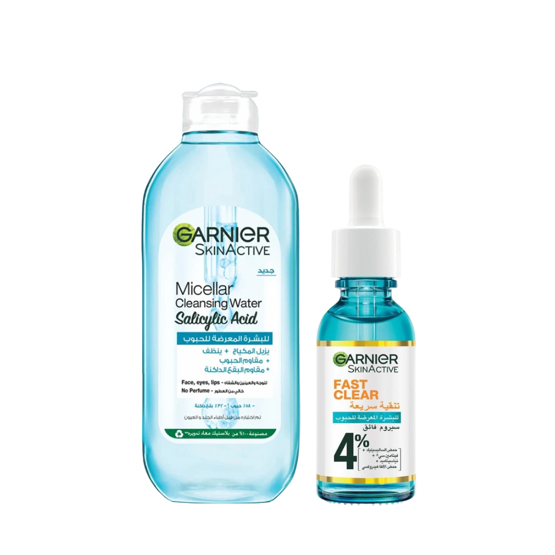 Garnier Micellar Cleansing Water With Salicylic Acid 400mL And Garnier Fast Clear Acne Prone Skin Booster Serum 4% 30mL Get -15%