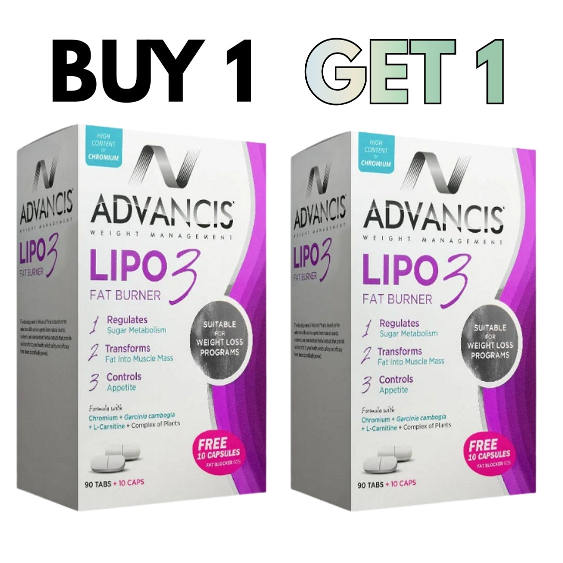 Buy 1 Get 1 | Lipo 3 Fat Burner 2x90 + 2x10 Tablets